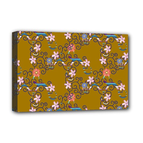 Textile Flowers Pattern Deluxe Canvas 18  X 12  (stretched)