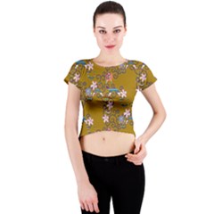 Textile Flowers Pattern Crew Neck Crop Top