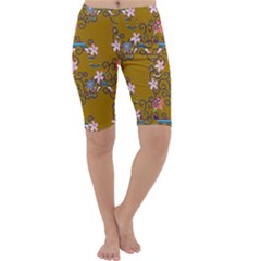 Textile Flowers Pattern Cropped Leggings 