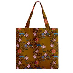 Textile Flowers Pattern Zipper Grocery Tote Bag