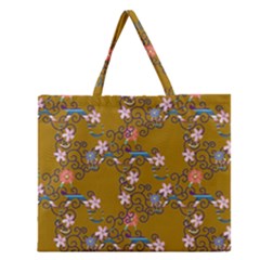 Textile Flowers Pattern Zipper Large Tote Bag