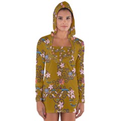 Textile Flowers Pattern Long Sleeve Hooded T-shirt