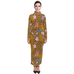 Textile Flowers Pattern Turtleneck Maxi Dress