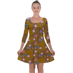 Textile Flowers Pattern Quarter Sleeve Skater Dress by HermanTelo