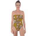 Textile Flowers Pattern Tie Back One Piece Swimsuit View1