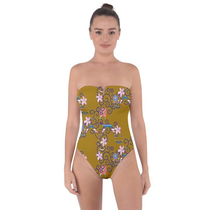 Textile Flowers Pattern Tie Back One Piece Swimsuit