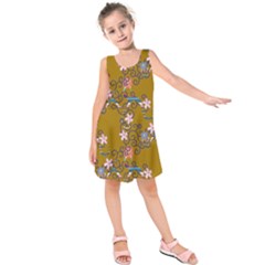 Textile Flowers Pattern Kids  Sleeveless Dress