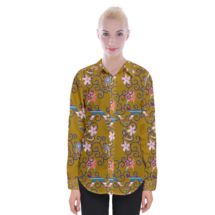 Textile Flowers Pattern Womens Long Sleeve Shirt