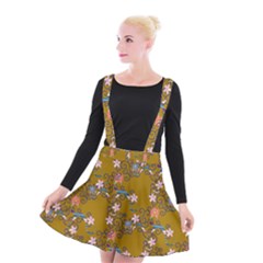 Textile Flowers Pattern Suspender Skater Skirt