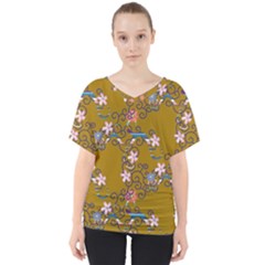 Textile Flowers Pattern V-neck Dolman Drape Top by HermanTelo