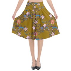 Textile Flowers Pattern Flared Midi Skirt