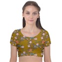 Textile Flowers Pattern Velvet Short Sleeve Crop Top  View1