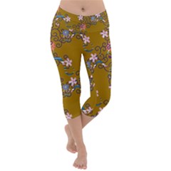 Textile Flowers Pattern Lightweight Velour Capri Yoga Leggings by HermanTelo