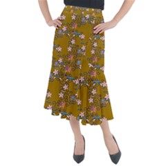 Textile Flowers Pattern Midi Mermaid Skirt