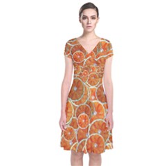 Oranges Background Short Sleeve Front Wrap Dress