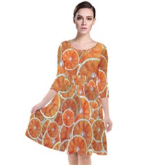 Oranges Background Quarter Sleeve Waist Band Dress by HermanTelo