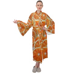 Oranges Background Maxi Tie Front Velour Kimono by HermanTelo