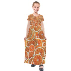 Oranges Background Kids  Short Sleeve Maxi Dress