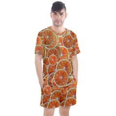 Oranges Background Men s Mesh Tee And Shorts Set