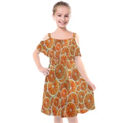 Oranges Background Kids  Cut Out Shoulders Chiffon Dress