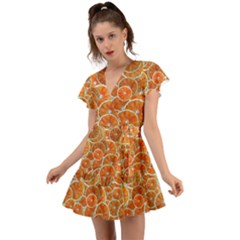 Oranges Background Flutter Sleeve Wrap Dress by HermanTelo