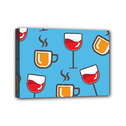 Cups And Mugs Blue Mini Canvas 7  X 5  (stretched)