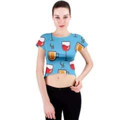 Cups And Mugs Blue Crew Neck Crop Top