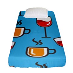 Cups And Mugs Blue Fitted Sheet (single Size) by HermanTelo