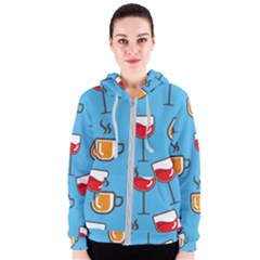 Cups And Mugs Blue Women s Zipper Hoodie