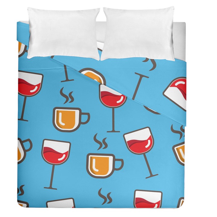 Cups And Mugs Blue Duvet Cover Double Side (Queen Size)