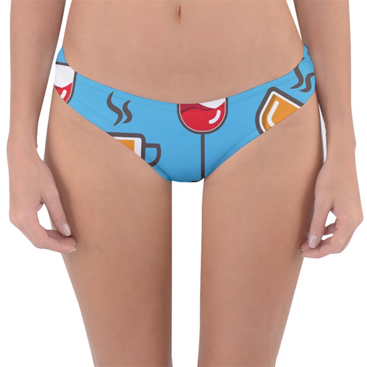 Cups And Mugs Blue Reversible Hipster Bikini Bottoms