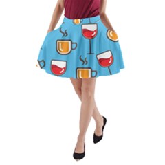 Cups And Mugs Blue A-line Pocket Skirt