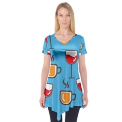 Cups And Mugs Blue Short Sleeve Tunic 