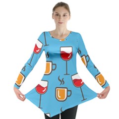 Cups And Mugs Blue Long Sleeve Tunic 