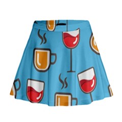 Cups And Mugs Blue Mini Flare Skirt