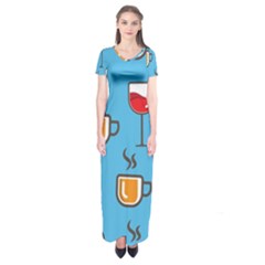 Cups And Mugs Blue Short Sleeve Maxi Dress by HermanTelo