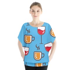 Cups And Mugs Blue Batwing Chiffon Blouse