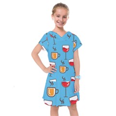 Cups And Mugs Blue Kids  Drop Waist Dress