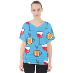 Cups And Mugs Blue V-neck Dolman Drape Top