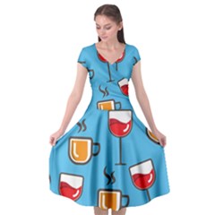 Cups And Mugs Blue Cap Sleeve Wrap Front Dress