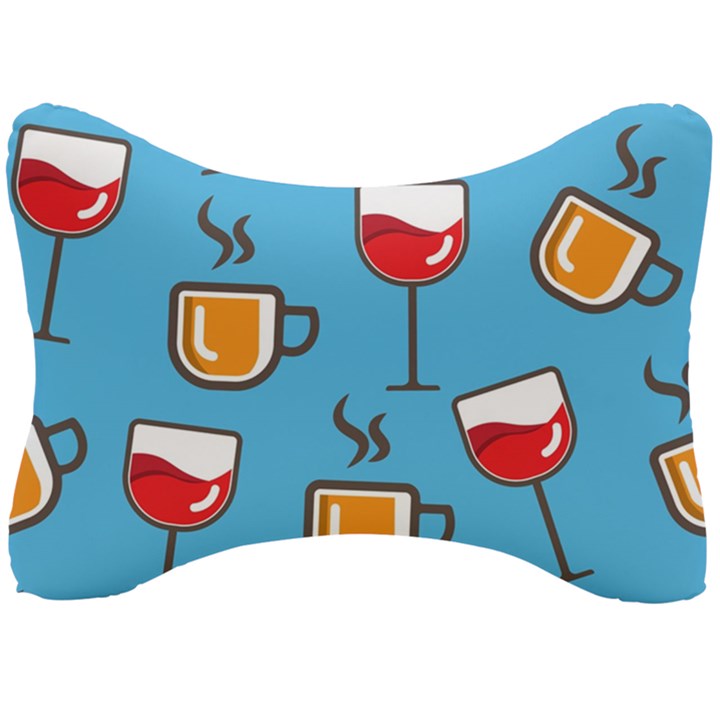 Cups And Mugs Blue Seat Head Rest Cushion