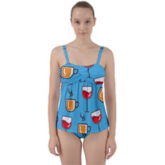 Cups And Mugs Blue Twist Front Tankini Set by HermanTelo