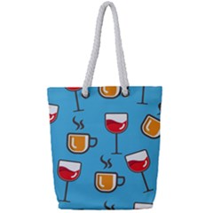 Cups And Mugs Blue Full Print Rope Handle Tote (small)