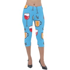 Cups And Mugs Blue Lightweight Velour Capri Leggings 