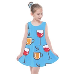 Cups And Mugs Blue Kids  Summer Dress