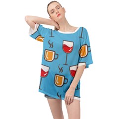 Cups And Mugs Blue Oversized Chiffon Top by HermanTelo