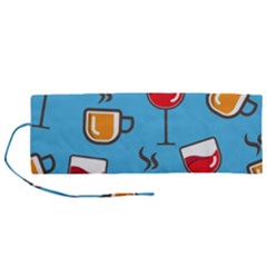 Cups And Mugs Blue Roll Up Canvas Pencil Holder (m)