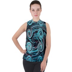 Background Neon Abstract Mock Neck Chiffon Sleeveless Top by HermanTelo