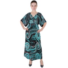 Background Neon Abstract V-neck Boho Style Maxi Dress