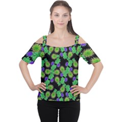 Flowers Pattern Background Cutout Shoulder Tee